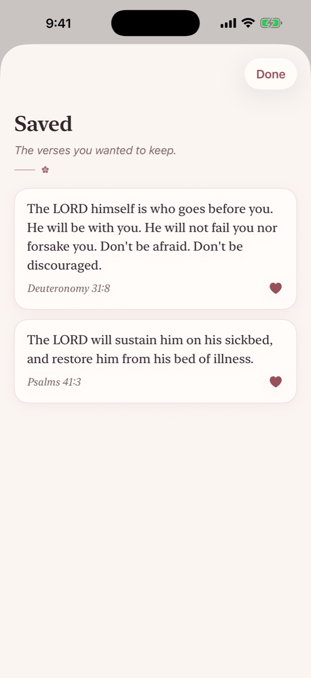 Verses saved while reading, kept newest first